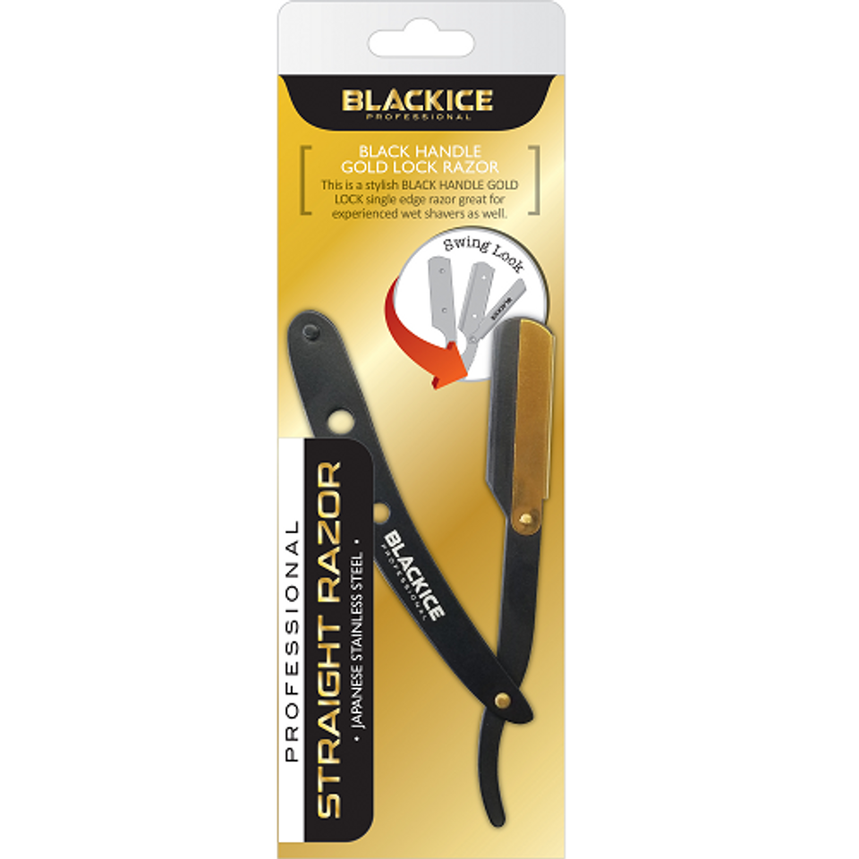 Black Ice Black Handle Gold Lock Straight Razor