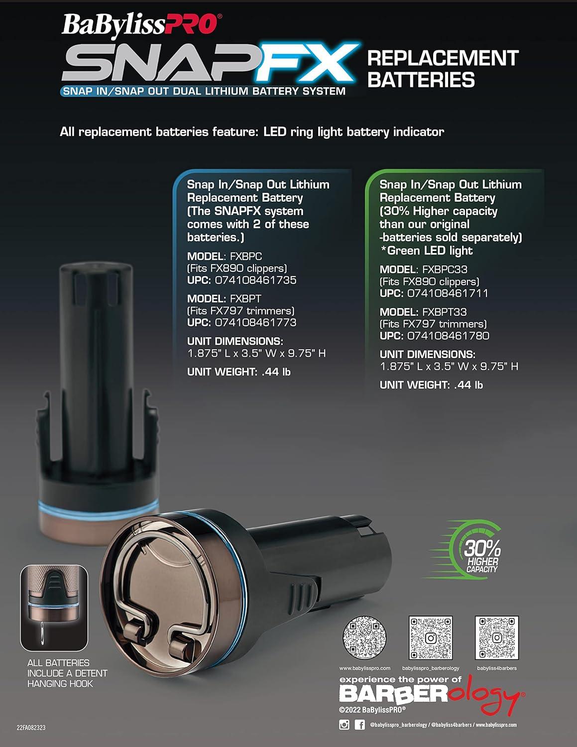 BaBylissPRO SNAPFX Snap In/Snap Out Lithium Replacment Clipper Battery for FX890