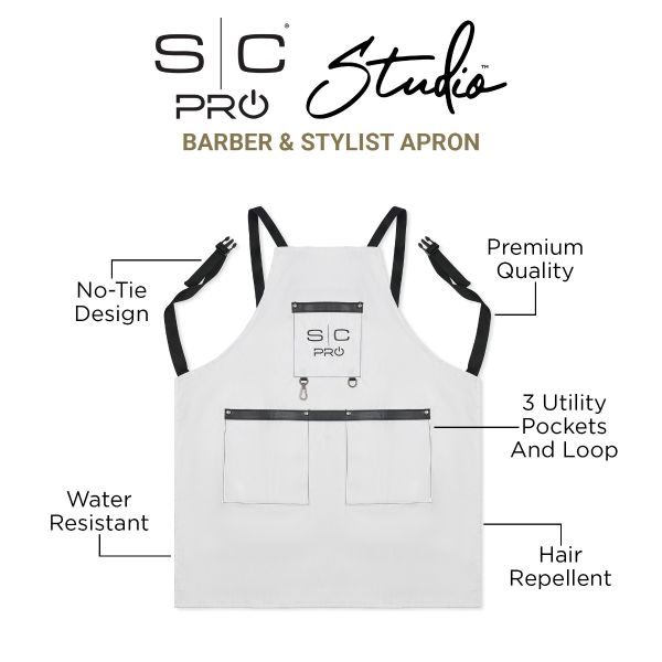 Stylecraft Water-Repellent Barber/Salon Apron with Adjustable Straps - White
