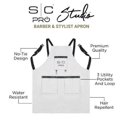 Stylecraft Water-Repellent Barber/Salon Apron with Adjustable Straps - White