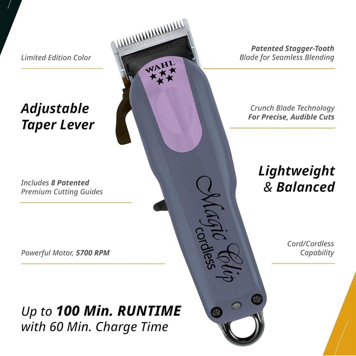 Wahl Limited Edition 5 Star Lavender Magic Clip Cordless Clipper & Sterling Mag Cordless Trimmer [DUO]
